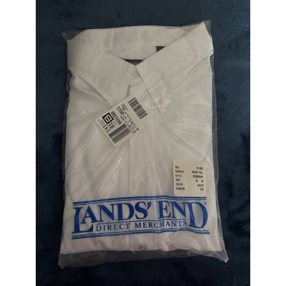 Lands End Men's Size Tall 20- 36 White Oxford Button Up Casual Shirt Cotton